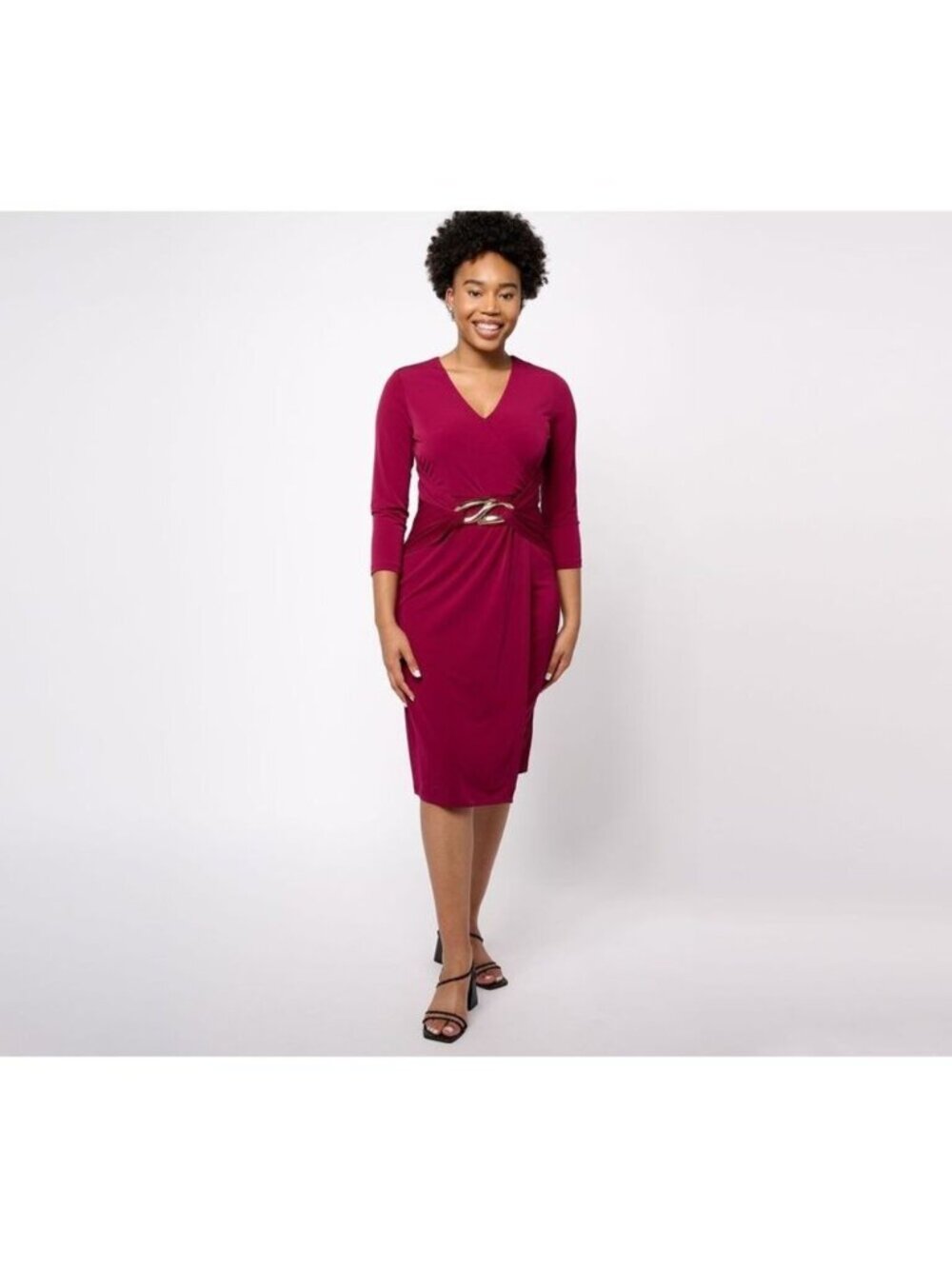 Susan Graver Women's Dress sz SP Petite Occasions Liquid Faux Wrap Red A615705